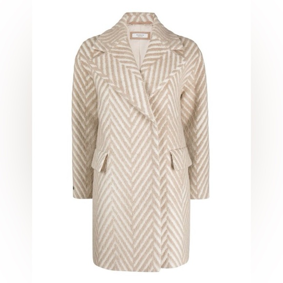 Peserico Jackets & Blazers - NWT Peserico Oversized Herringbone Coat in White & Brown, US Size 10, IT 46